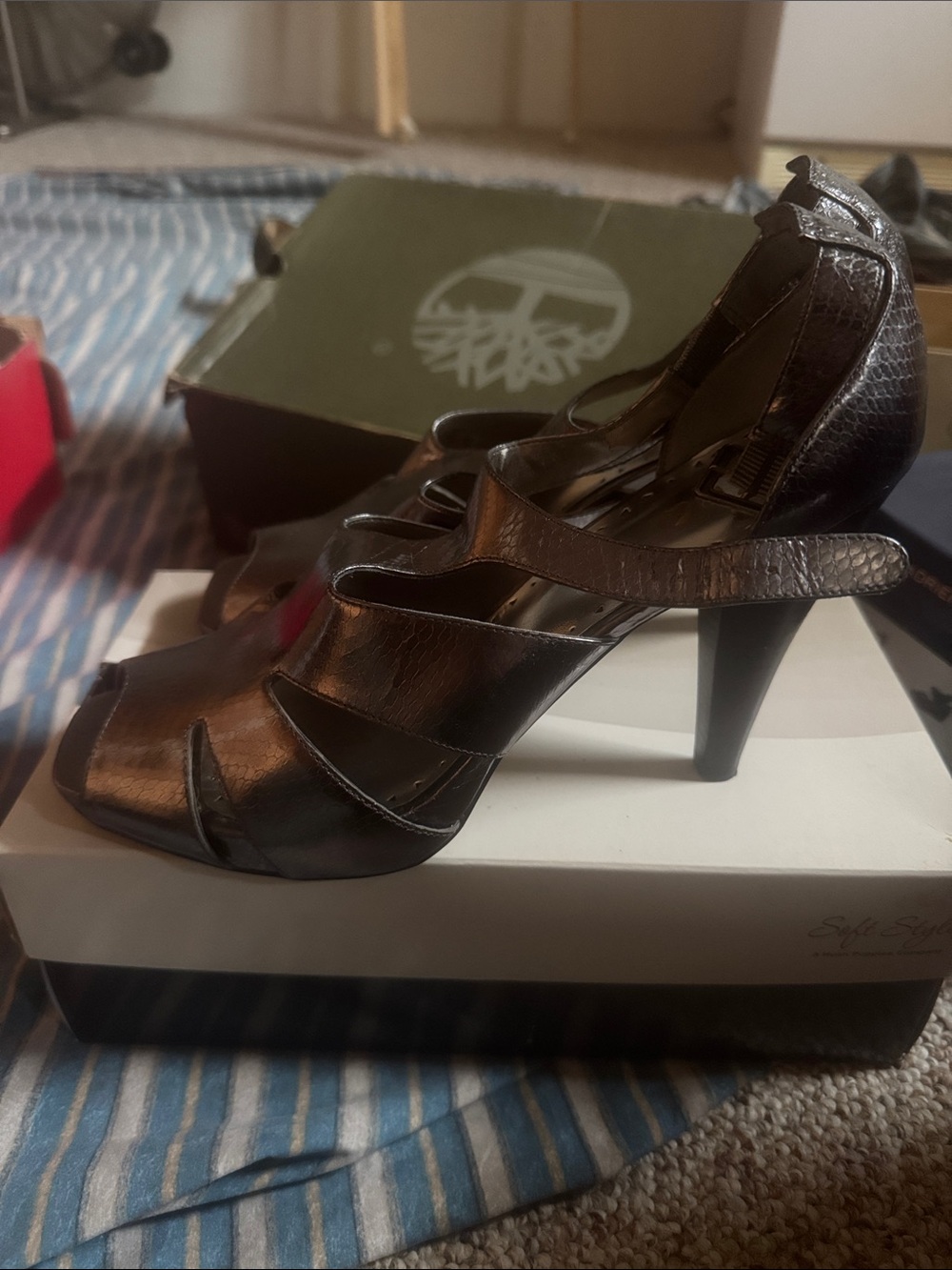 BCBG Black Peep-Toe Strappy High Heels